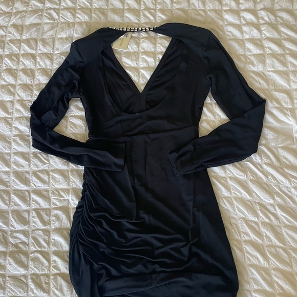 Ramy Brook Black Long Sleeve Alexi Dress with Embellished V-Neck - Picture 9 of 11